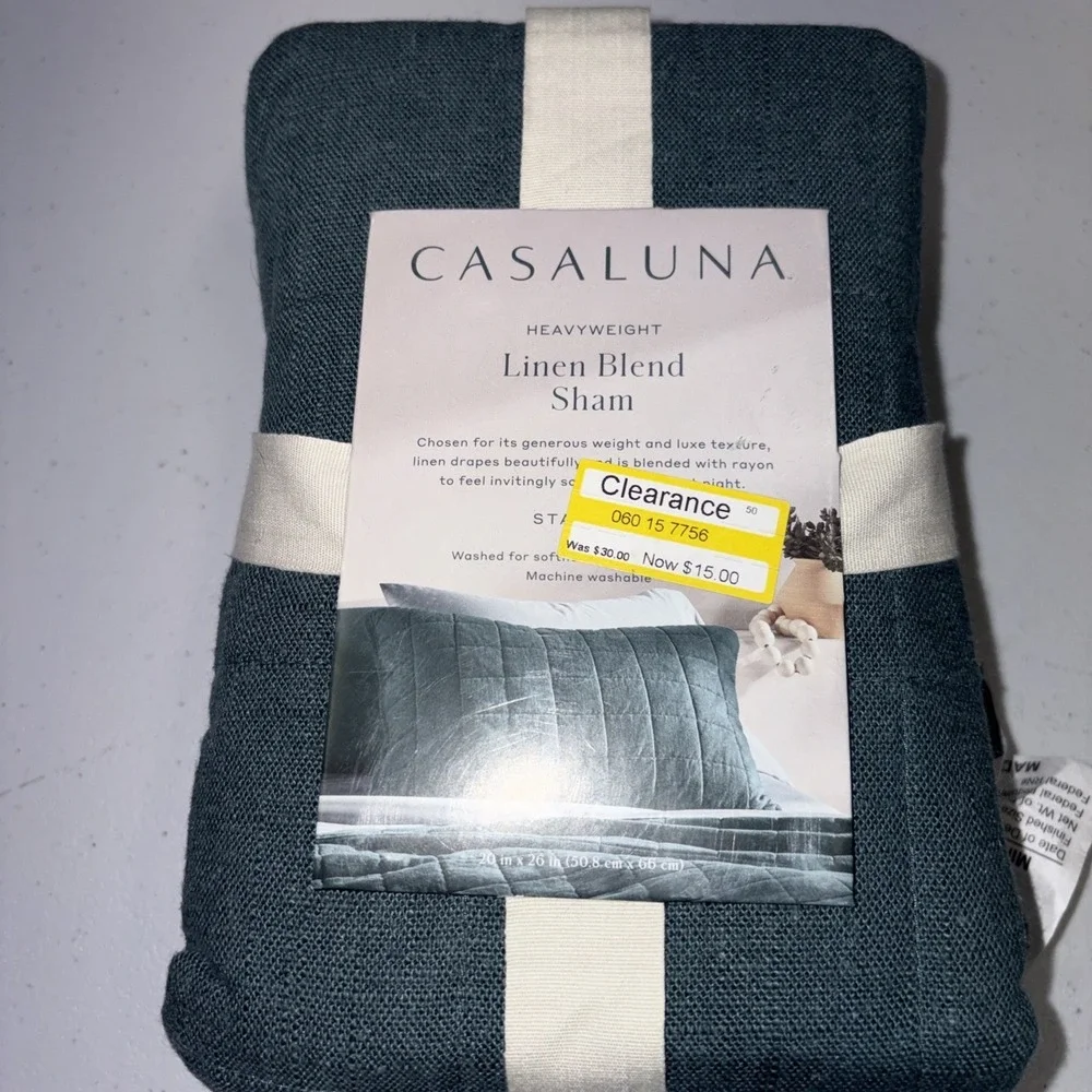 Casaluna Heavyweight Linen Blend Sham Standard Teal Green Zipper Closure